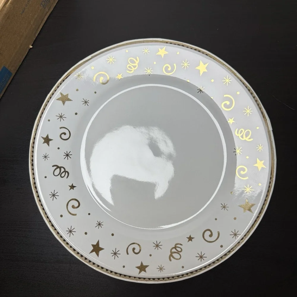 Pampered Chef Celebration Party Dessert/Salad Plates Set of‎ 4 w/Box Gold Stars